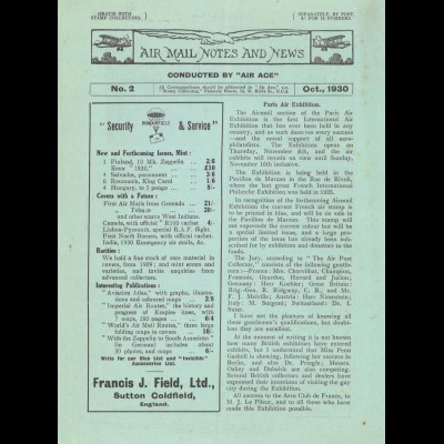 AEROPHILATELIE: Air Mail Notes And News, Oktober 1933-August 1931 + Dez. 1933