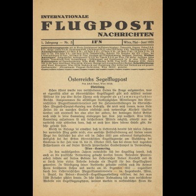 AEROPHILATELIE: Internationale Flugpost Nachrichten, 1. Jg., Nr. 3, Wien 1935.