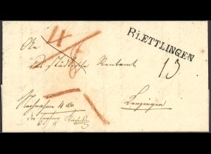 Altdeutschland Baden Vorphila Brief 1832 Ettlingen nach Kenzingen L1 Stempel
