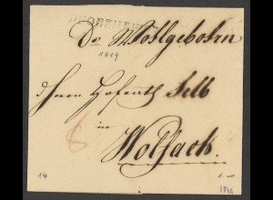 Altdeutschland Baden 1819 Vorphila Brief L1 PFORZHEIM R2 Schwarz nach Wolfach