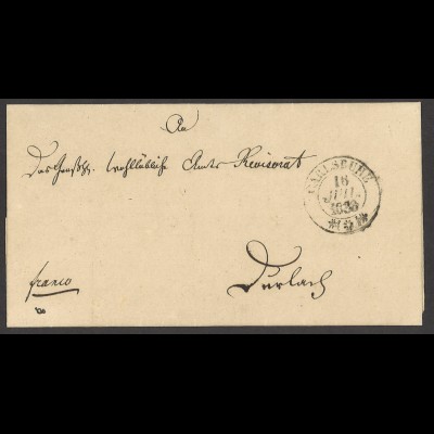 Altdeutschland Baden Vorphila 1838 Brief mit K2 Stempel Carlsruhe + hds. franco
