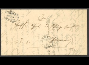 Altdeutschland Baden 1864 Brief Sinzheim Postablage K2 BADEN G.B. nach Illenau