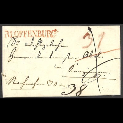 Altdeutschland Baden Vorphila 1830 Brief L1 R1. Offenburg in Rot n. Kenzingen