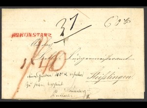 Altdeutschland Baden Vorphila 1850 Brief R2 Konstanz n. Steisslingen Schönenberg