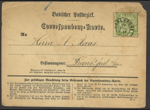 Altdeutschland Baden Correspondenzkarte Badischer Postbezirk Zudruck Postkarte