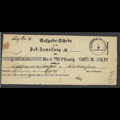 Altdeutschland Bayern 1879 Postschein HKS DÜRKHEIM