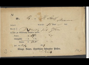 Altdeutschland Bayern 1853 Postschein aus Hof (Ortsdruck)