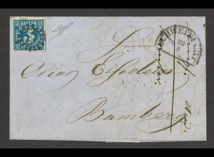 Altdeutschland Bayern 1858 Brief 3 Kreuzer MiNr. 2 EF Schweinfurt n. Bamberg 479