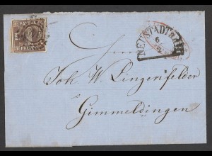 Altdeutschland Bayern 1860 Brief 1 Kreuzer MiNr. 3 EF Neustadt n. Gimmeldingen