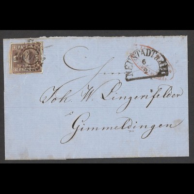 Altdeutschland Bayern 1860 Brief 1 Kreuzer MiNr. 3 EF Neustadt n. Gimmeldingen