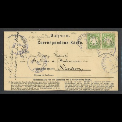 Altdeutschland Bayern 1873 MiNr. 22 1 Kreuzer MeF Correspondenz-Karte Neustadt