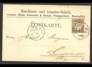 Altdeutschland Bayern 1889 Postkarte 5 Pf. MiNr. 55 B EF Frankenthal Landstuhl