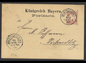 Altdeutschland Bayern 1886 Postkarte MiNr. 55 A EF Münchberg n. Wüstenselbitz