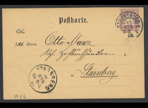 Altdeutschland Bayern 1890 Postkarte MiNr. 55 B EF Regensburg n. Starnberg