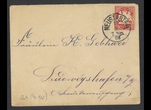 Altdeutschland Bayern 1888 Brief 10 Pf. Wappen EF MiNr. 56 A Neustadt a. H. 