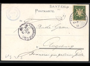 Altdeutschland Bayern 1902 EF 5 Pf. MiNr. 61 PLF I (Plattenfehler) AK Garmisch