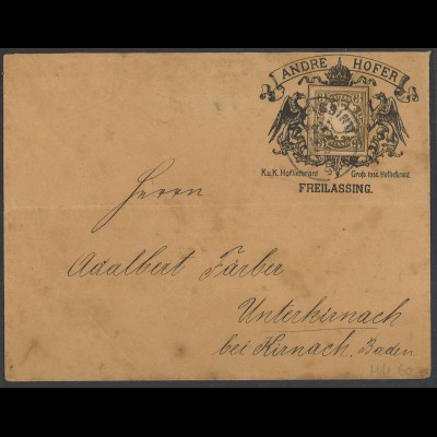 Altdeutschland Bayern 1899 Brief EF 3 Pf. MiNr. 60 Freilassing n. Unterkirnach