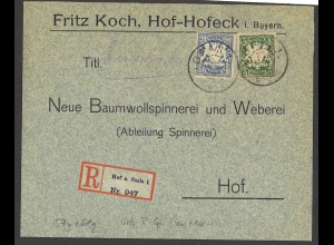 Altdeutschland Bayern 1907 R-Brief MiNr. 57 + 60 Hof Orts-Einschreiben