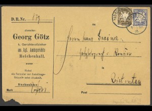 Altdeutschland Bayern 1908 Nachnahme Brief MiNr. 57 + 60 MiF Zustellungsurkunde 