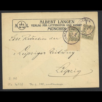 Altdeutschland Bayern 1900 Brief 2 Pf. Wappen MiNr. 65x MeF München n. Leipzig 