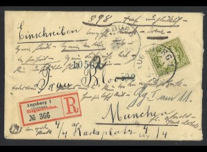 Altdeutschland Bayern 1904 R-Brief EF 30 Pf. Wappen MiNr. 66 Augsburg München