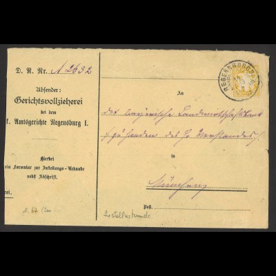 Altdeutschland Bayern 1903 Brief Zustellungsurkunde EF MiNr. 67 Regensburg 