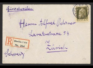 Altdeutschland Bayern 1915 R-Brief 40 Pf. EF MiNr. 85 n. Zürich Bahnpost Label