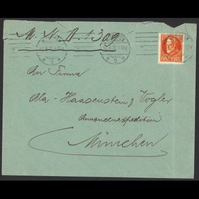 Altdeutschland Bayern 1920 Brief MiNr. 115 Ac EF Ortsbrief München 