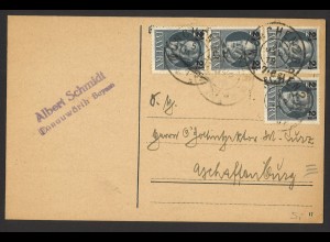 Altdeutschland Bayern 1919 Postkarte MeF 4 x MiNr. 111 A (2 1/2 Pf.) München