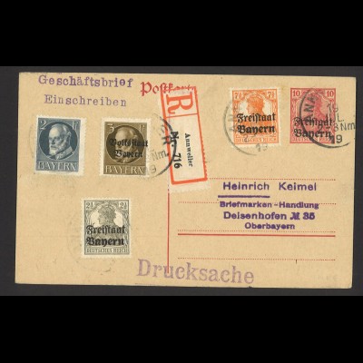 Altdeutschland Bayern 1919 R-Postkarte P 112a + MiNr. 110,116,136,139 Annweiler
