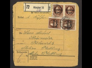 Altdeutschland Bayern 1920 Paketkarte MiF MiNr. 135 II A + 155 A München