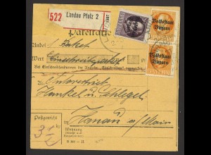 Altdeutschland Bayern 1919 Paketkarte MiF 137 IIA u. 134 IIA Landau n. Hanau 