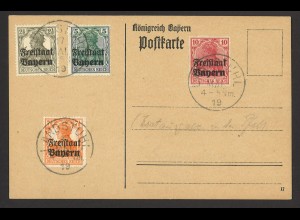Altdeutschland Bayern 1919 Postkarte MiF MiNr. 136, 138, 139, 140 FDC Landstuhl 