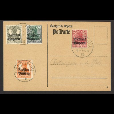 Altdeutschland Bayern 1919 Postkarte MiF MiNr. 136, 138, 139, 140 FDC Landstuhl 