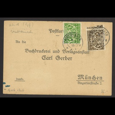 Altdeutschland Bayern 1918 Postkarte Dienstpost MiF MiNr. 16w 17w Stadtsteinach