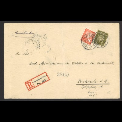 Deutsches Reich Bayern 1925 R-Brief MiNr. 360 + 373 MiF Ludwigshafen Karlsruhe