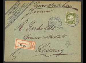 Altdeutschland Bayern 1900 R-Brief EF MiNr. 66y Nürnberg Leipzig Zudruck 