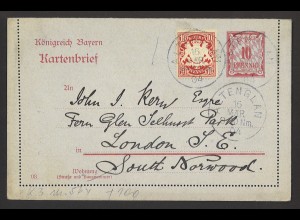 Altdeutschland Bayern 1904 Kartenbrief 10 Pf. ZuF 10 Pf. MiNr. 56y Altenglan 