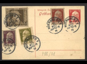Altdeutschland Bayern 1911 Postkarte P 88 I ZuF MiNr. 82, 83, 85 u. 86 Nürnberg