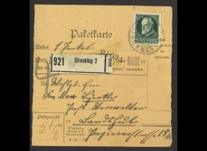 Altdeutschland Bayern Paketkarte mit EF 60 Pf. MiNr. 102 Ia aus Straubing