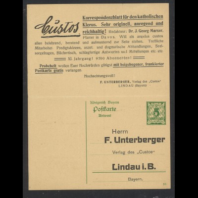Altdeutschland Bayern 1910 Postkarte P 85 F+A Zudruck Custos Verlag Lindau