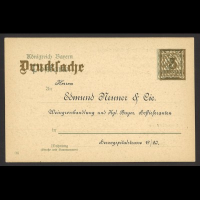 Altdeutschland Bayern 1905 Postkarte PZD 4/04 Zudruck Weingroßhandlung Neuner