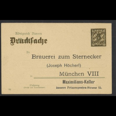 Altdeutschland Bayern 1906 Postkarte PZD 4/04 Zudruck Brauerei Sternecke München
