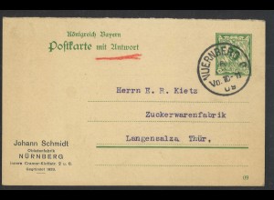 Altdeutschland Bayern 1909 Postkarte 5 Pf. P 81 F Nürnberg Schmidt Oblatenfabrik
