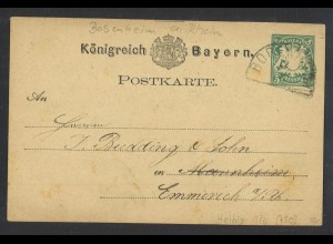 Altdeutschland Bayern 1877 Postkarte 5 Pf. HKS Bobenheim (Helbig +50) Emmerich