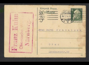 Altdeutschland Bayern 1914 Postkarte P 87 II/02 (gezähnt) ab Nürnberg nach Graz 