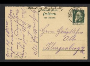 Altdeutschland Bayern 1913 Postkarte P 8/02 (F-Teil) Grosswalstadt n Klingenberg
