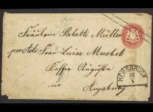 Altdeutschland Bayern 1869 Gansachen-Umschlag U1 mit HKS Hersbruck n. Augsburg