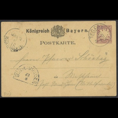 Altdeutschland Bayern 1881 Postkarte 5 Pf. Tegernsee n. Winterhausen 