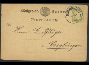 Altdeutschland Bayern 1880 Postkarte P 17 Nürnberg n. Creglingen Firmen-Zudruck